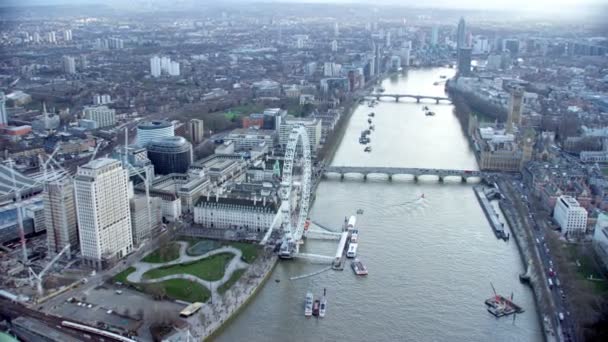 2017年2月 全景鸟瞰 伦敦城市景观 其中一些最著名的地标 包括伦敦的眼睛和议会的房子 — 图库视频影像