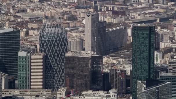 Air View City Skyline Paris Business District Iconic Skyscrapers — стоковое видео