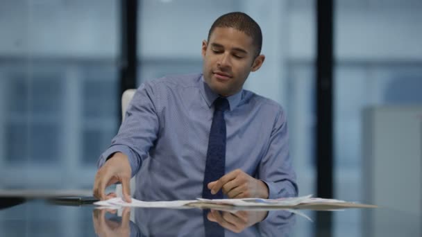 Portrait Smiling Business Manager Sitting Boardroom Table — Stock Video