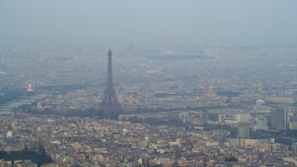 Εναέρια Πανοραμική Θέα Στον Ορίζοντα Της Πόλης Παρίσι Τον Πύργο — Αρχείο Βίντεο