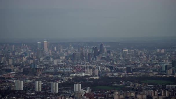 Panorama Flygfoto Byggnader Och Skyskrapor Londons Finansdistrikt — Stockvideo