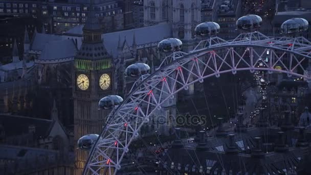 Λονδίνο Φεβρουαρίου 2017 Αεροφωτογραφία Του Επιβάτη Κάψουλες Για London Eye — Αρχείο Βίντεο