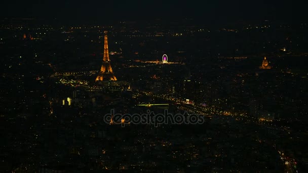 Vue Aérienne Paris Avec Bâtiments Monuments Illuminés Nuit — Video