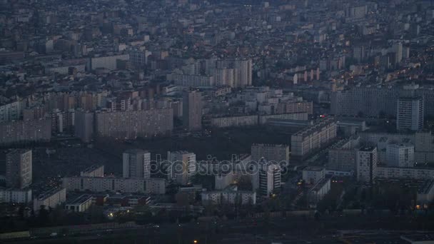 Luchtfoto Van Parijs Stadsgezicht Bij Zonsopgang — Stockvideo