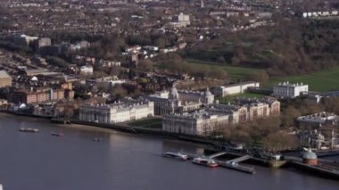 Eski Royal Naval College Greenwich, Londra, yukarıda 4 k havadan görünümü