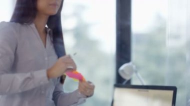 4k işkadını şirket ofisi içinde yapışkan notlar ile beyin fırtınası