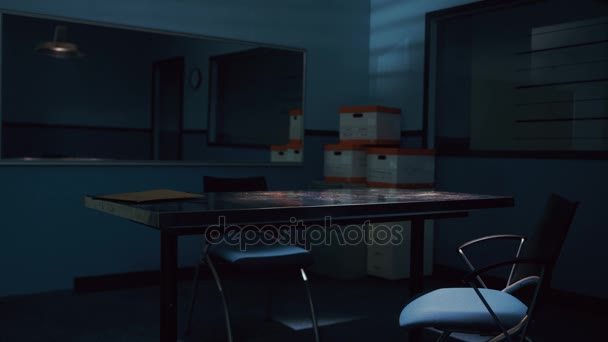 4k Interior Of A Police Interview Room With One Way Mirror And Line Up Room
