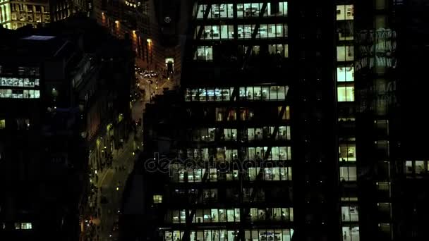 Luchtfoto Van London Business Wolkenkrabbers Kantoren Van Stad Nacht Verlicht — Stockvideo