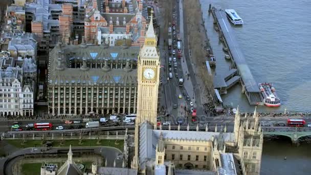 Ptaka Nad Słynnym Zabytkiem Big Bena Houses Parliament Londyńskiej Dzielnicy — Wideo stockowe