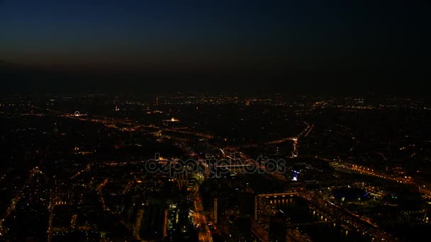 Panorama Flygfoto Över Paris Stadsbilden Natten — Stockvideo