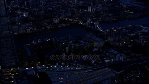 Vista Aérea Londres Skyline Noite Com Tower Bridge Outros Marcos — Vídeo de Stock