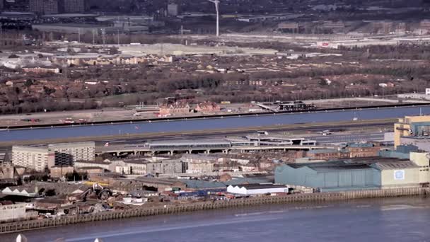 Londres Febrero 2017 Vista Aérea Muelles Área Industrial Río Támesis — Vídeos de Stock