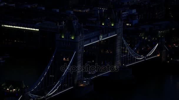 Luftaufnahme Der Londoner Skyline Bei Nacht Mit Tower Bridge Und — Stockvideo