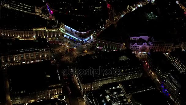 London Február 2017 Légifelvételek Épületek Londoni Piccadilly Circus Forgalom Este — Stock videók