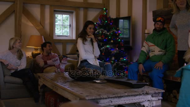 Happy Adult Family Group Spending Christmas Vacation Ski Resort — Stock Video