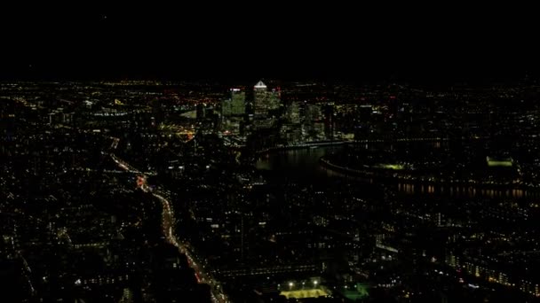 London February 2017 Aerial View Canary Wharf Night Featuring Distinctive — Stock Video