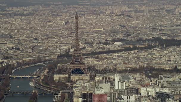 Panoramautsikt Över Antenn Visa Stadssilhuetten Paris Med Eiffeltornet Och Floden — Stockvideo