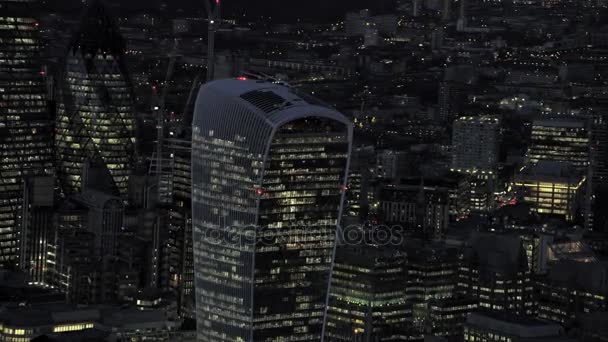 Panoramiczny Widok Lotu Ptaka Londyn Miasto Drapaczy Chmur Nocy — Wideo stockowe