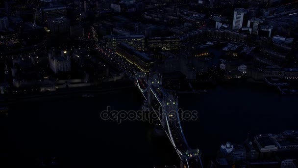 Légi Felvétel Londoni Városkép Éjjel Tower Bridge Egyéb Látnivalók — Stock videók
