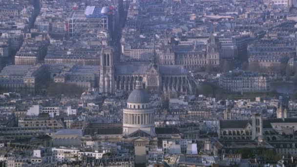 Paris Cathedrale Notre Dame Pantheon Odaklanmak Ile Havadan Görünümü — Stok video