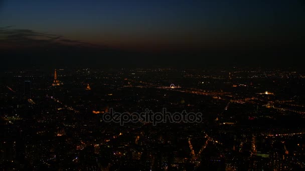 Letecký Pohled Paříž Budov Památek Které Jsou Noci Osvětlené — Stock video