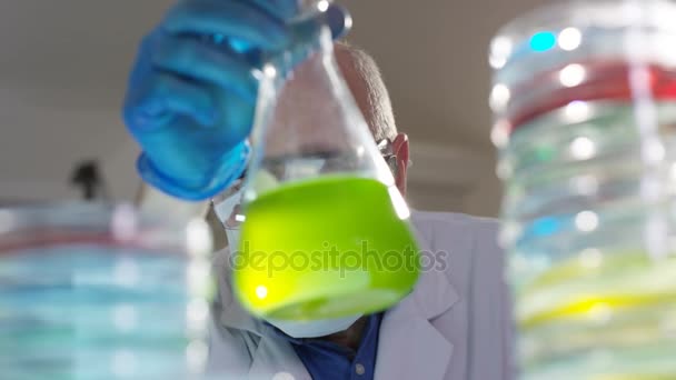 Close Portrait Chemical Research Scientist Working Lab — Stock Video