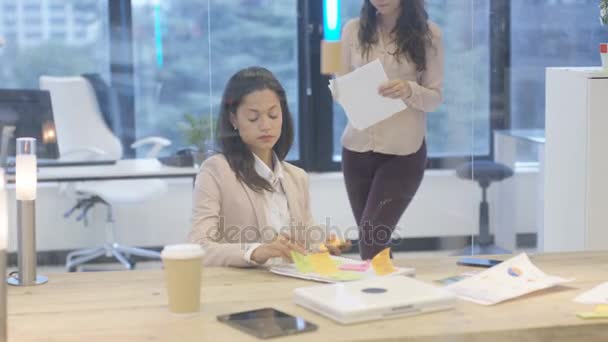 Femmes Affaires Attrayantes Dans Bureau Créatif Remue Méninges Avec Des — Video