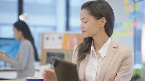 Portrait Une Femme Affaires Souriante Travaillant Son Bureau Avec Une — Video