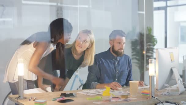 Creative Design Team Brainstorming Ideas Front Computer — Stock Video