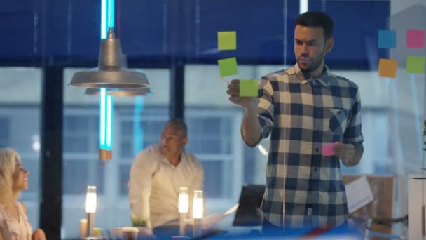 Creative Business Team Brainstorming Sticky Notes Modern Office Partners Young — Stock Video