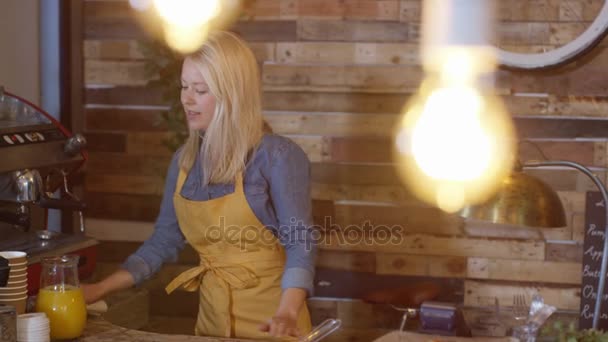 Retrato Barista Sorridente Empresário Atrás Balcão Café — Vídeo de Stock