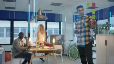 Yaratıcı iş takım modern ofis içinde yapışkan notlar ile beyin fırtınası.