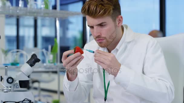 Дослідники Харчової Науки Працюють Лабораторії Одна Людина Вводить Хімічні Речовини — стокове відео
