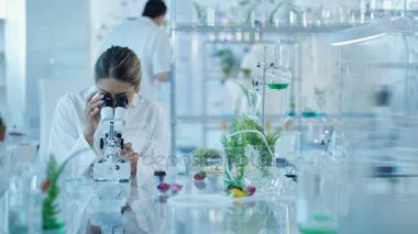 4k araştırma bilim adamı laboratuvarda çalışan gülümseyen portresi