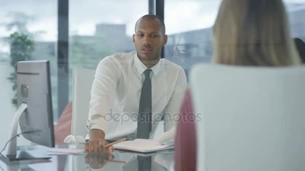 Business Group Boardroom Meeting Modern Glass Office — Stock Video