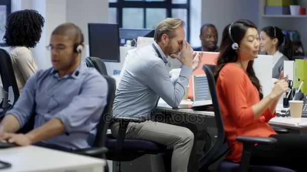 Fed Businessman Sitting His Desk Looking Depressed — Stock Video