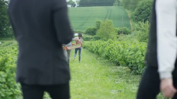 Businessman Farmer Field Negotiating Shaking Hands Deal — Stock Video