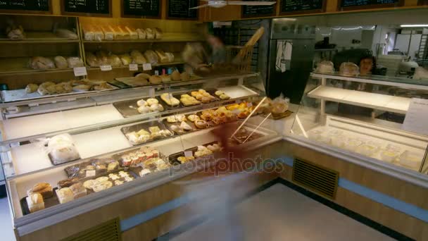 Time Lapse Workers Customers Busy Bakery Shop — Stock Video