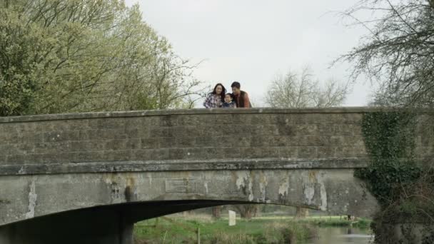 Happy Young Asian Family Spending Time Outdoors Countryside — Stock Video