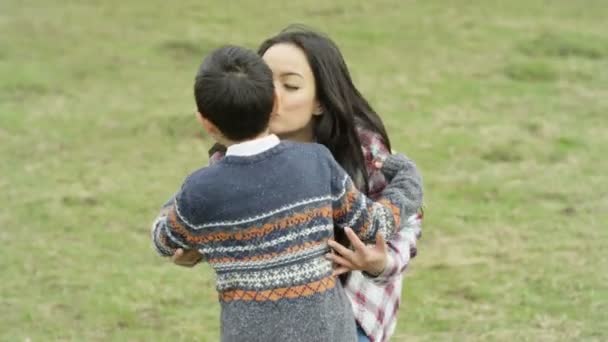 Retrato Feliz Mãe Filho Passar Tempo Livre Campo — Vídeo de Stock