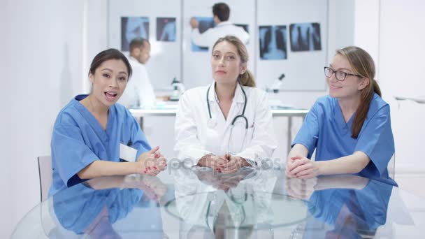 Medical Team Engaged Video Call Seen Computer Screen Pov — Stock Video