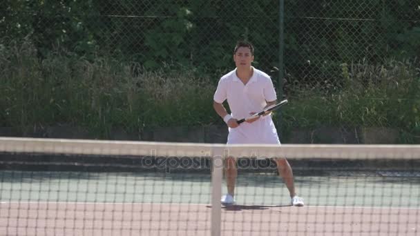 Чоловіки Тенісисти Насолоджуються Грою Відкритому Майданчику Влітку — стокове відео