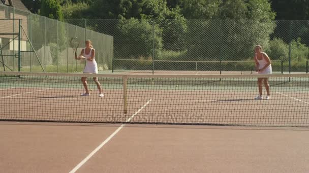 Теннисистки Парном Разряде Набрали Очко Время Матча — стоковое видео
