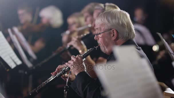 Sección Viento Orquesta Charlando Sonriendo Durante Descanso Música — Vídeos de Stock