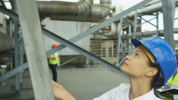 Ingenieros Planta Industrial Que Realizan Inspecciones Toman Notas — Vídeos de Stock