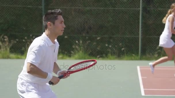 Male Female Tennis Players Playing Two Different Games Outdoor Court — Stock Video