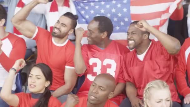 Male Friends Stadium Sports Crowd Watching Game Cheering Team — Stock Video