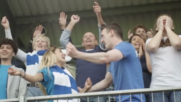 Emocionados Fanáticos Los Deportes Juego Vivo Cantando Animando Equipo — Vídeos de Stock