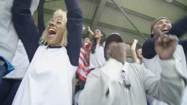 Multidão Esportiva Excitada Com Bandeiras Nacionais Celebrando Torcendo Por Equipes — Vídeo de Stock