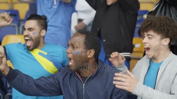 Opgewonden Fans Sport Menigte Vieren Juichen Hun Team — Stockvideo